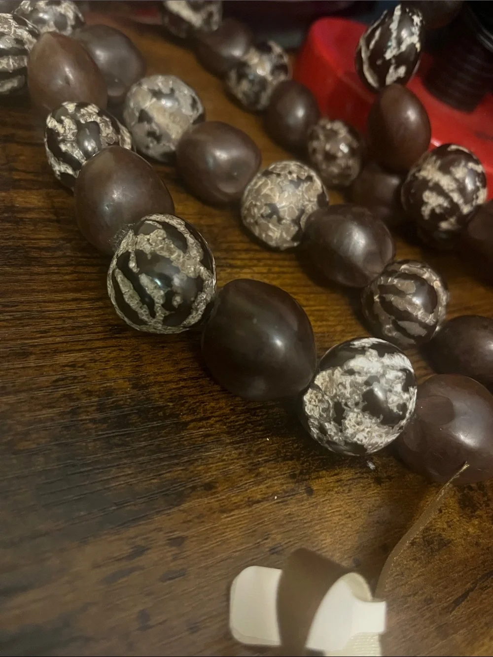 3 Hawaiian Kiki Nut Lei Necklaces dark brown and marbled nuts